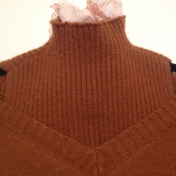 Rust Brown Soft Turtleneck Sweater with Shoulder Cut-outs - Picture 6 of 9
